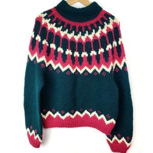 Vintage Handknitted Christmas Pink & Green Sweater